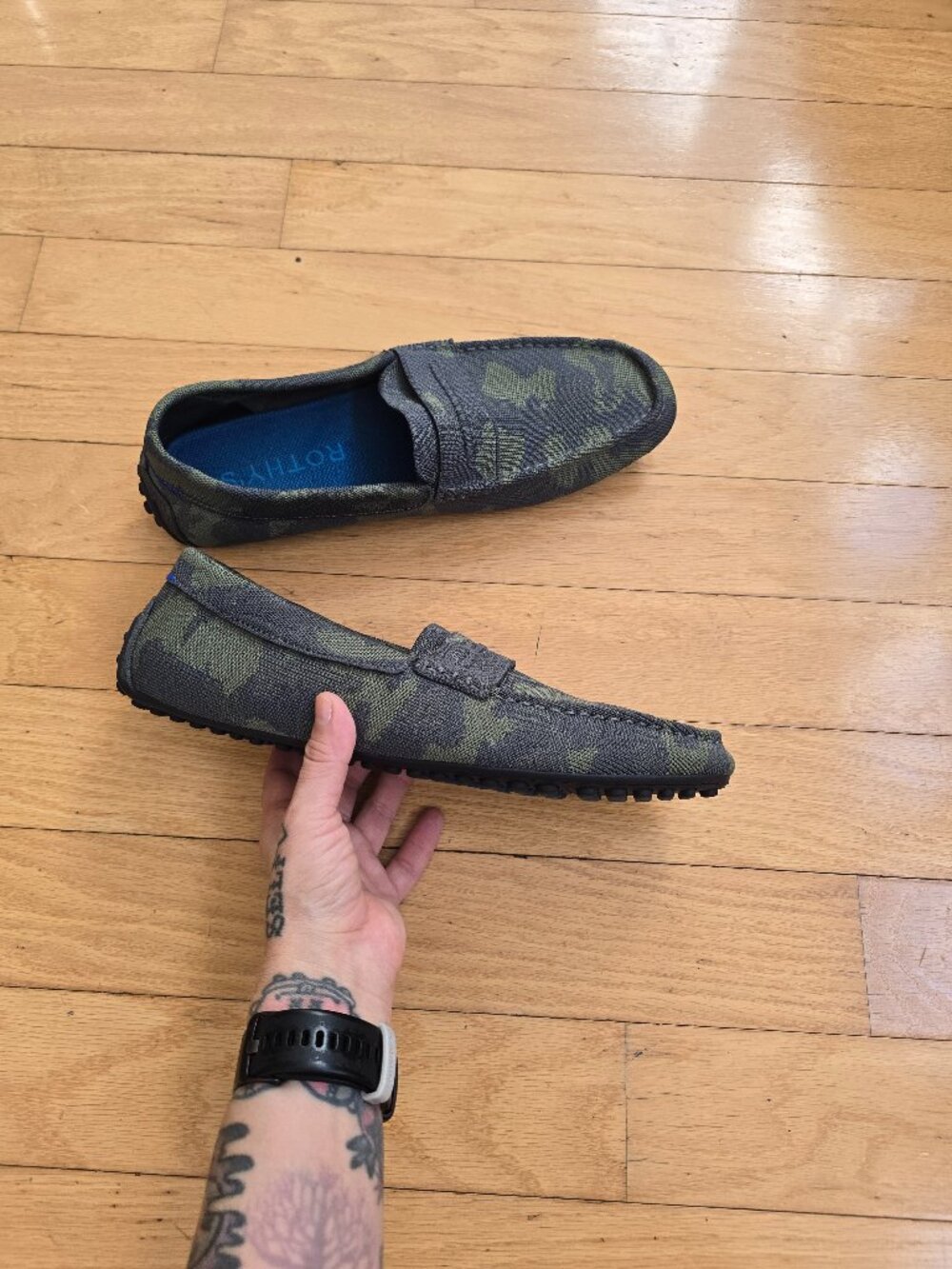 Rothy's | The Driving Camo Olive Green Knit Slip On Loafers | Men's 12